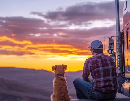 truck driver with a dog