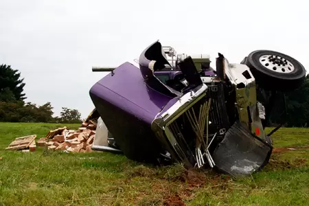 Dash cam captures flatbed truck driver driving recklessly down open drainage ditch