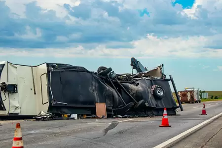 IMAGE: Major freeway closure in Houston as a semi-truck overturned and a load fell onto the roadway