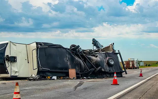 IMAGE: Major freeway closure in Houston as a semi-truck overturned and a load fell onto the roadway